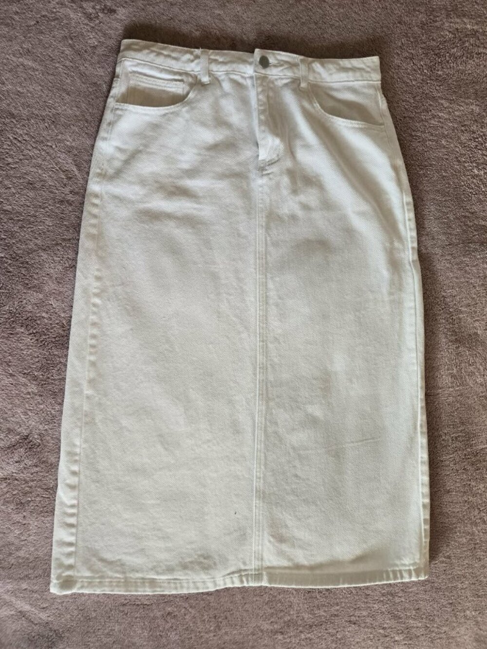 White High-Waisted Denim Skirt - 100% Cotton - US 10–12